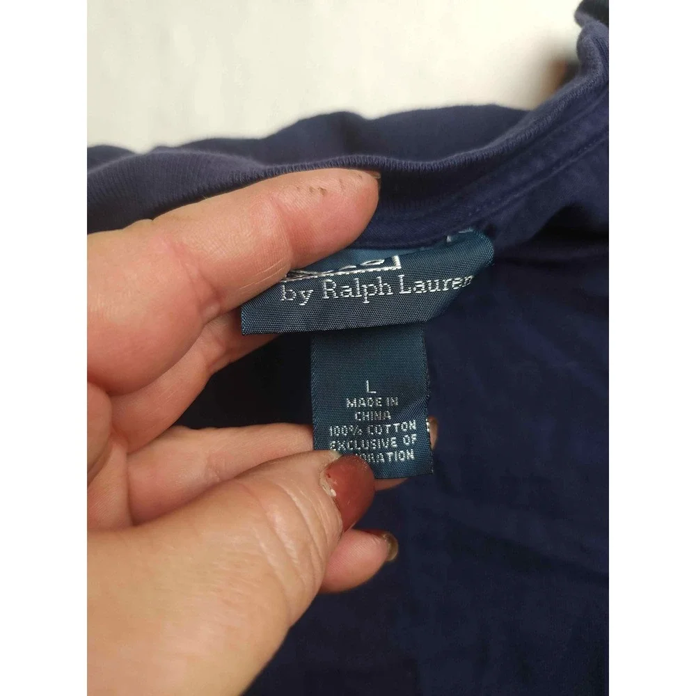 Polo Ralph Lauren Mens Long Sleeve T-Shirt Navy Blue Red Pony Logo Size L